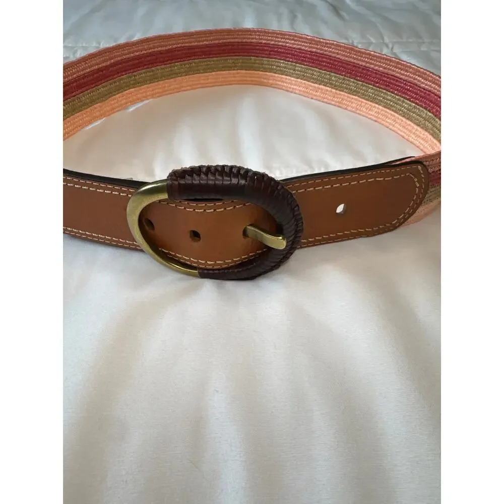 Fossil Stretch Wrap Buckle Red Multicolored Stripes Belt Sz L NWT Leather Boho